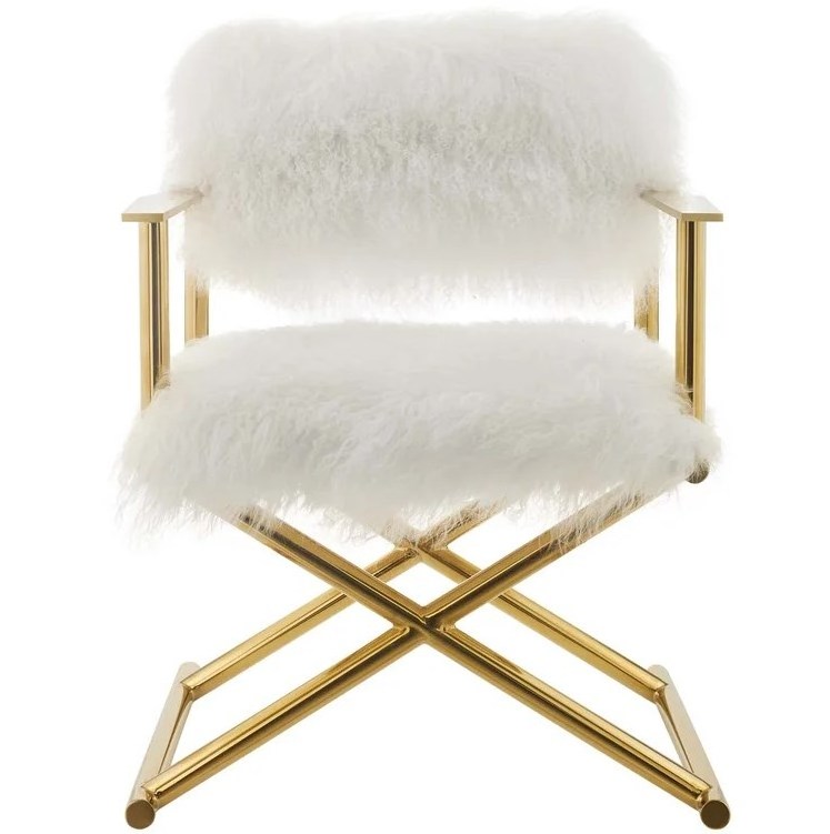 Luxury Design Living Room Chairs Golden or Silver Stainless Steel Legs Accent Chair Faux Fur Armchair For Home Office