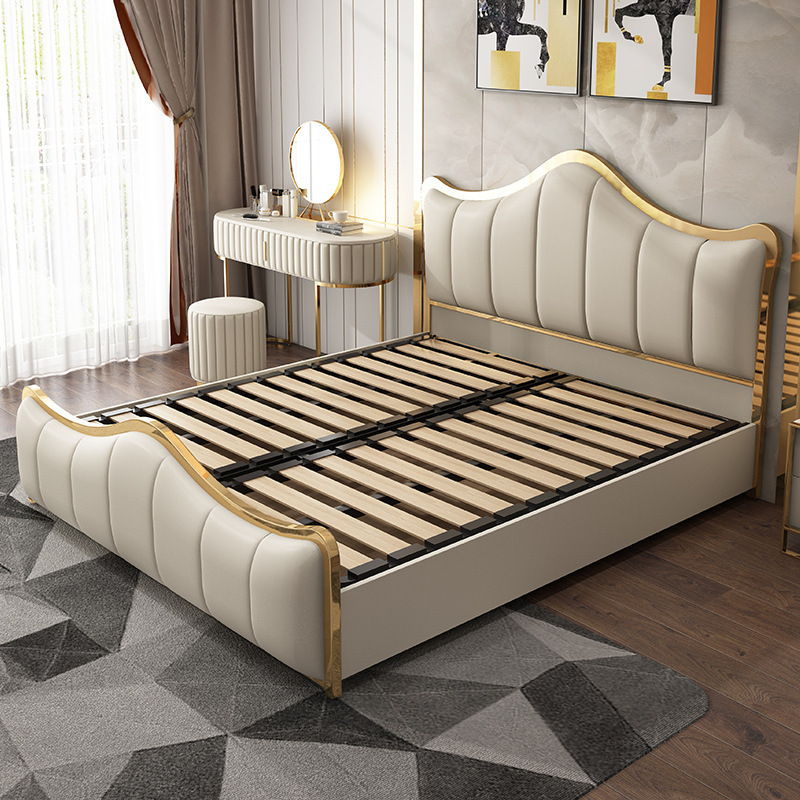 Modern Stainless Steel Frame Queen King Size Bed PU Leather Upholstered Platform Solid Bed Frame For Home Hotel Furniture