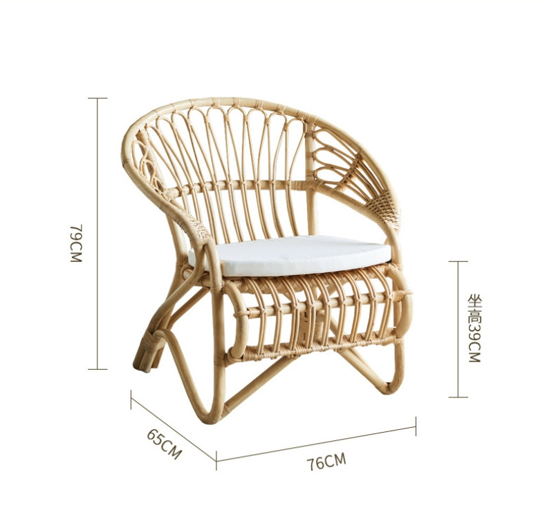 Nordic Natural Real Rattan Chair Balcony Leisure Chair Home Bamboo Chair For Home Cafe Party