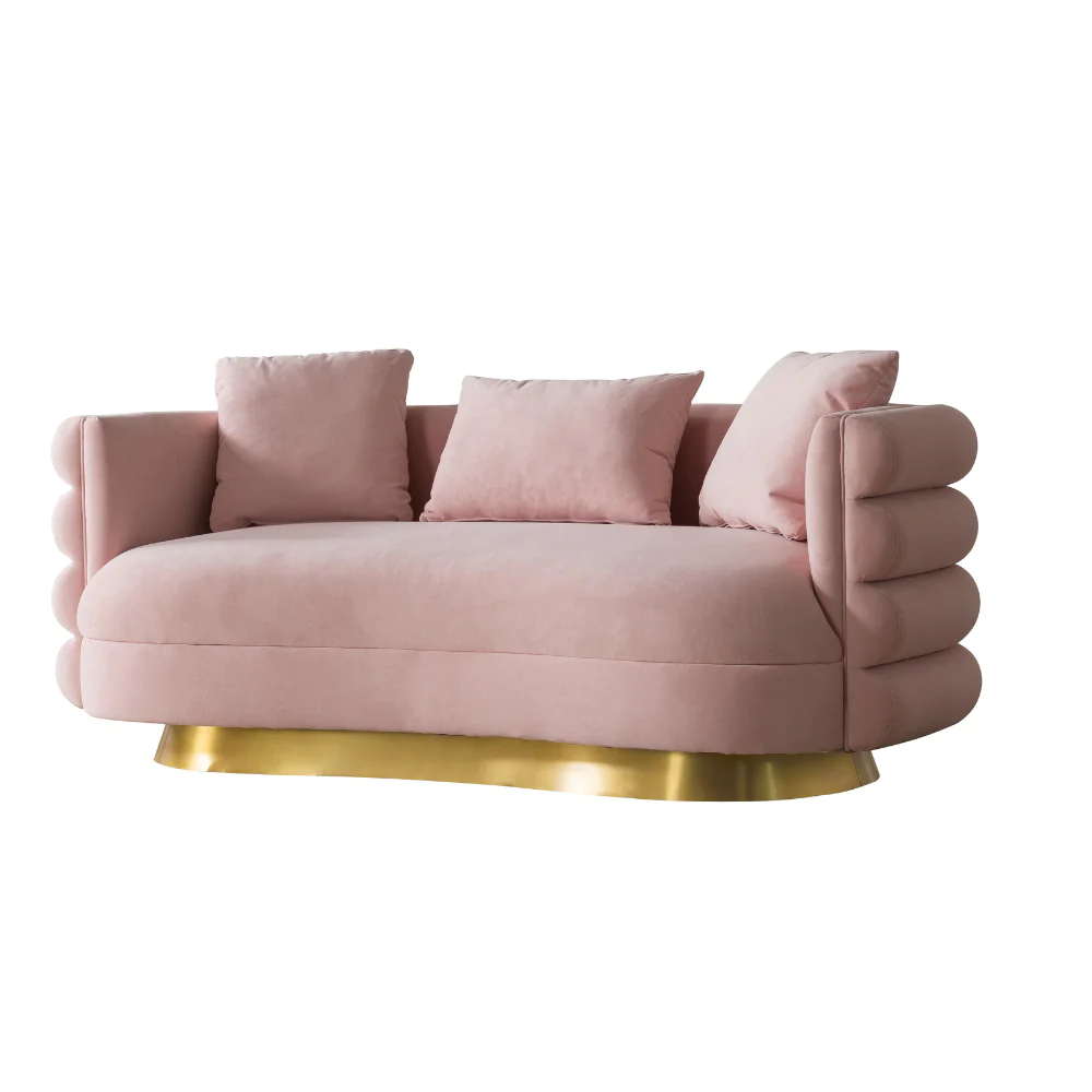 Wholesales Luxury Living Room Sofa Set Gold Stainless Steel Loveseat Pink Velvet Couch For Hotel Home