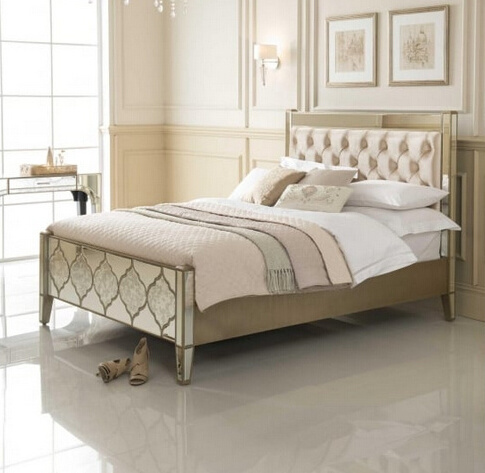 Diamond Crystal bedroom Wooden Frame Mirrored Kingsize Bed