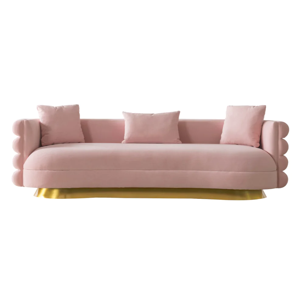 Wholesales Luxury Living Room Sofa Set Gold Stainless Steel Loveseat Pink Velvet Couch For Hotel Home