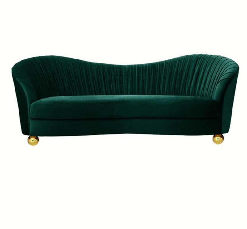 2023 Modern Luxury Emerald Green Crease Velvet Tufted Upholstered Sofa Set 1+2+3 High Quality Curved Living Room Sofas for Home