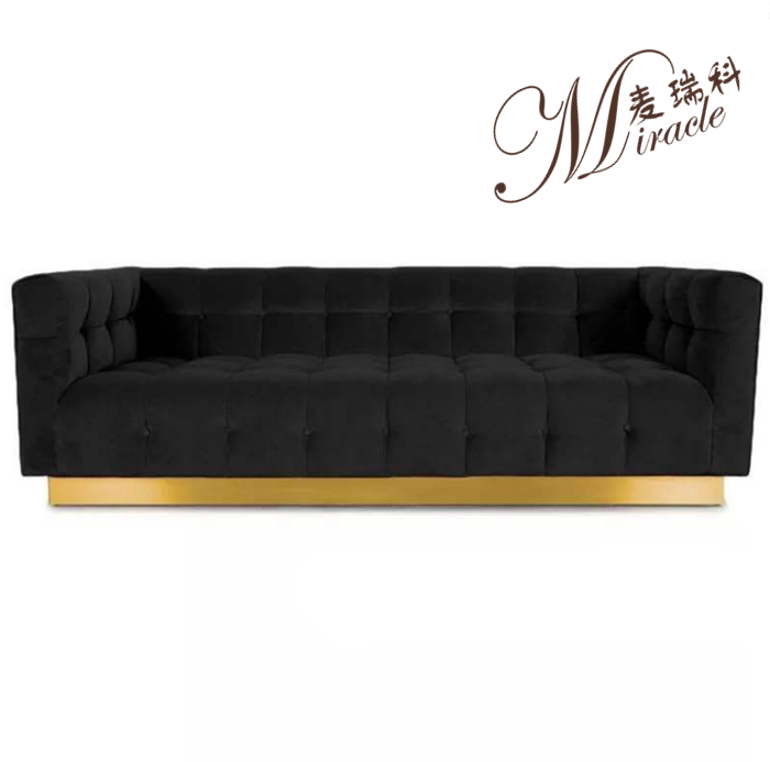 Luxury gold stainless steel base pink velvet tufted sofa