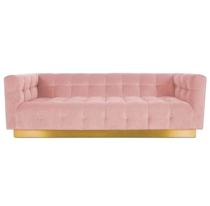 Luxury gold stainless steel base pink velvet tufted sofa