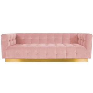 Luxury gold stainless steel base pink velvet tufted sofa