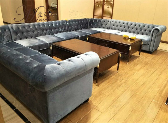 Customized Tufted Chesterfield Linen Upholstery 7 Seat Sectional Sofa Set In Living Room