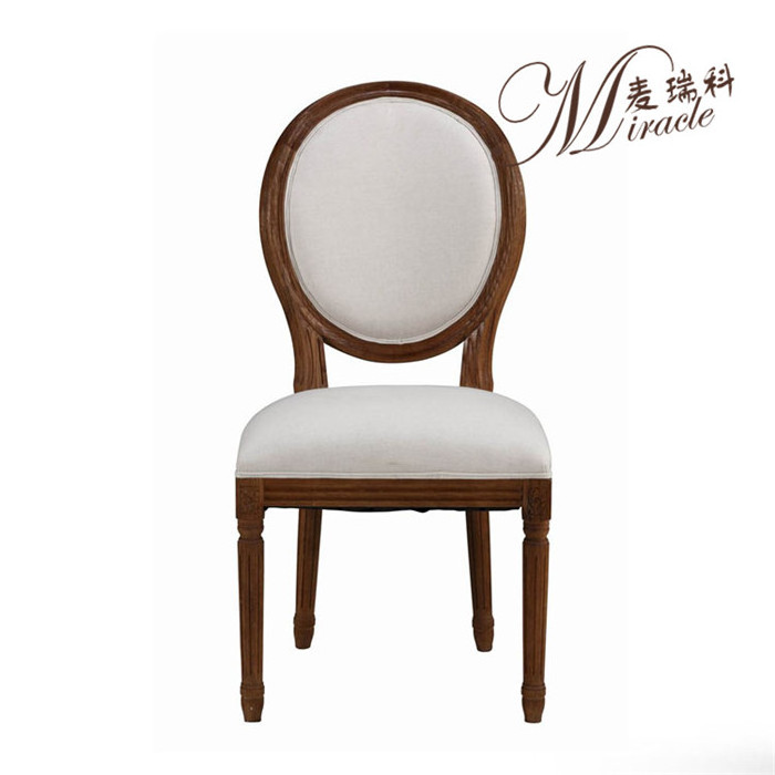 French oak wood frame round back armrest dining chair with KD packing