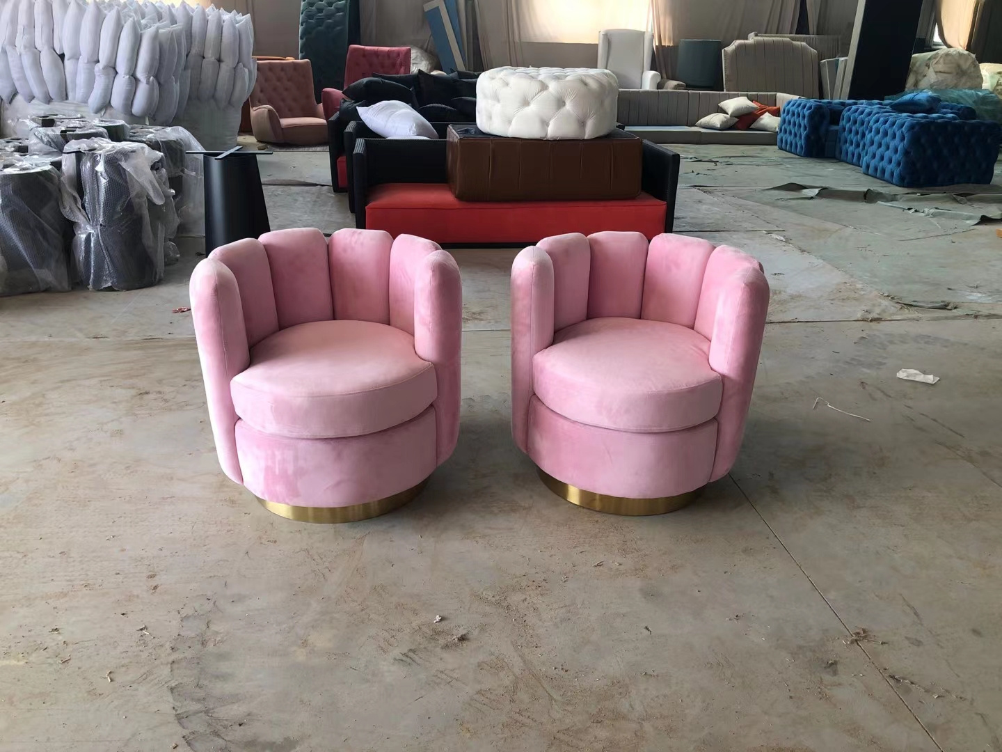 Nordic style restaurant lovely armchair pink velvet flower cafe sofa chair