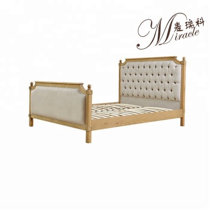 Retro country style orignal natural color oak wood cotton upholstery bed