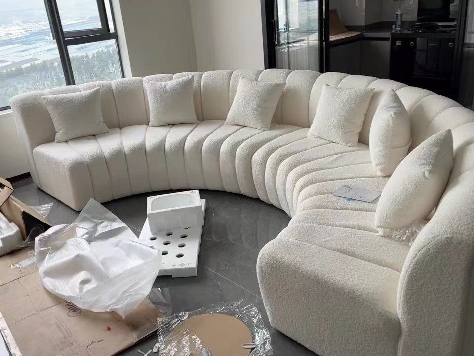 Hotel Furniture Shearling Sherpa Sofa Round Boucle Couch White Sheepskin Upholstery Modular Round Sectional Sofa