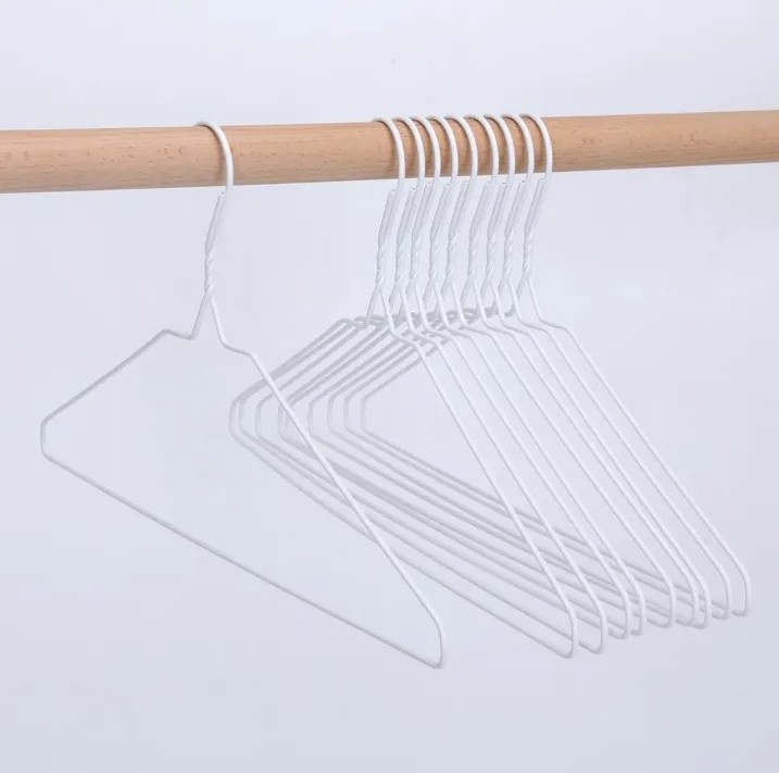 China Factory Metal Wire Garment Hanger Rack Suit White Coated  Costom space saving clothes