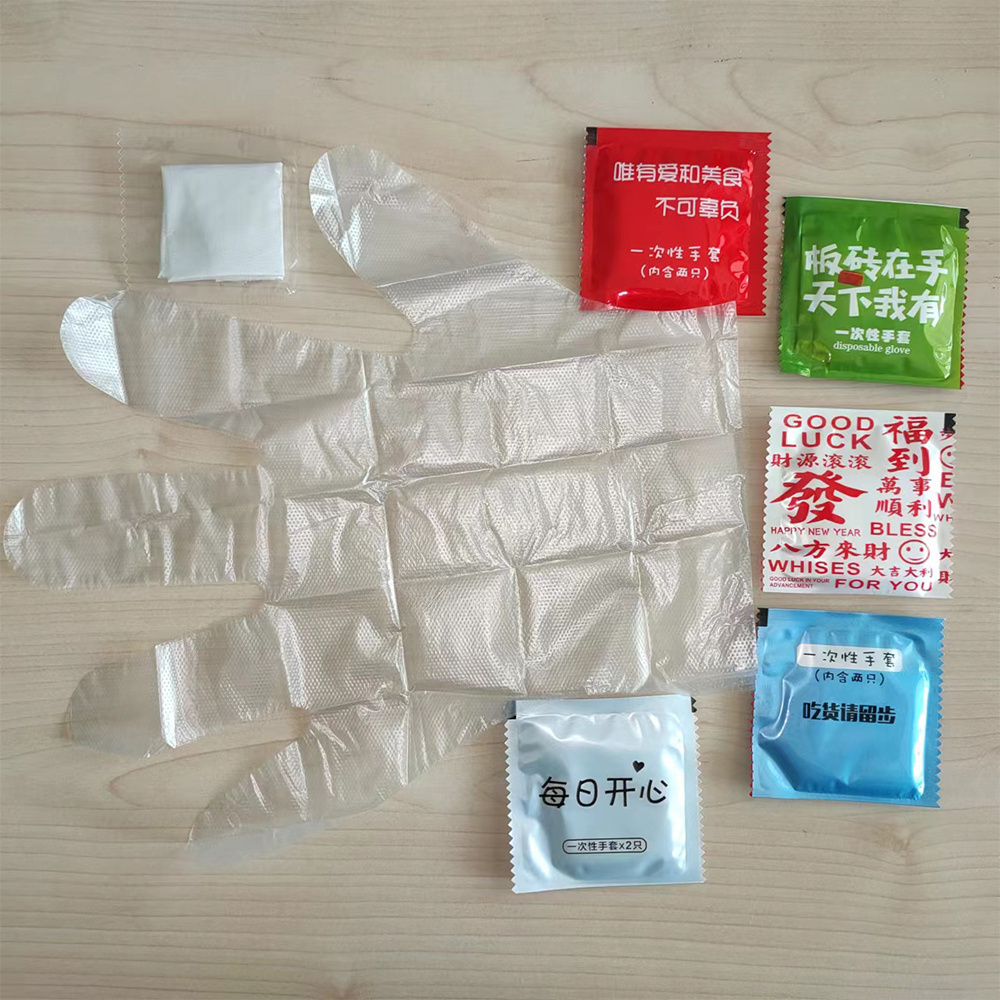 China OEM ECO-Friendly Customized Transparent HDPE Poly Food grade individually packaged folded Disposable Plastic  gloves