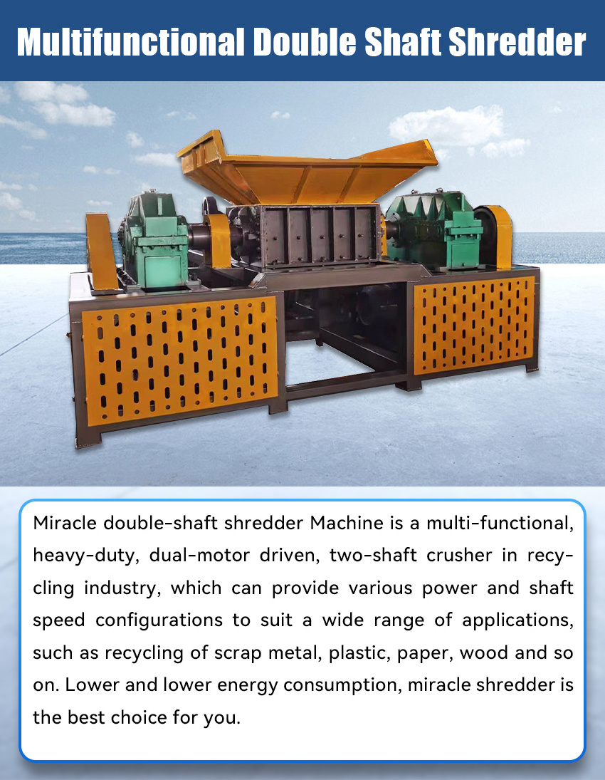 Automatic Scrap Metal Machine Bottle Recycle Waste OTR Tire Wood Cardboard Car Tyre Plastic Double Shaft Shredder and Crushers