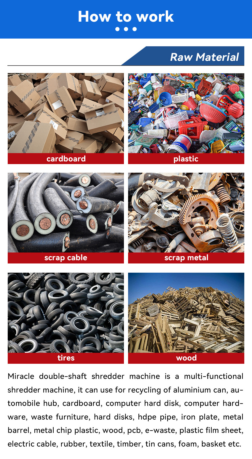 Automatic Scrap Metal Machine Bottle Recycle Waste OTR Tire Wood Cardboard Car Tyre Plastic Double Shaft Shredder and Crushers