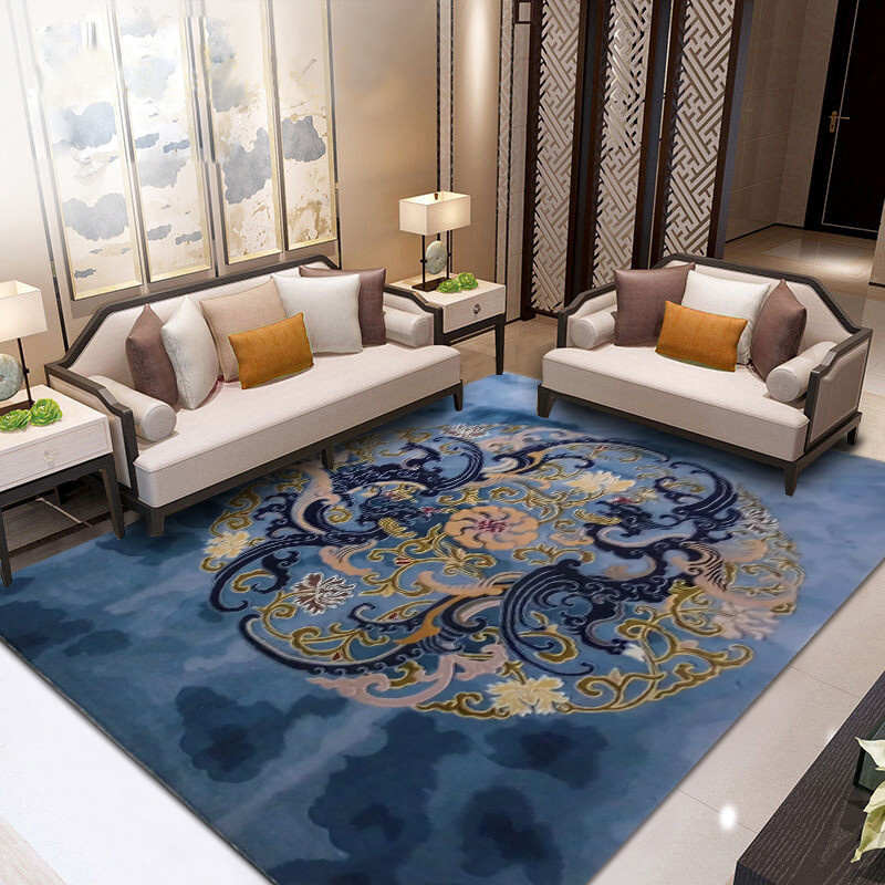 New Design Luxury Modern Wool Soft Blue Hand Tufted Area Rug Handmade Carpet For Living Room