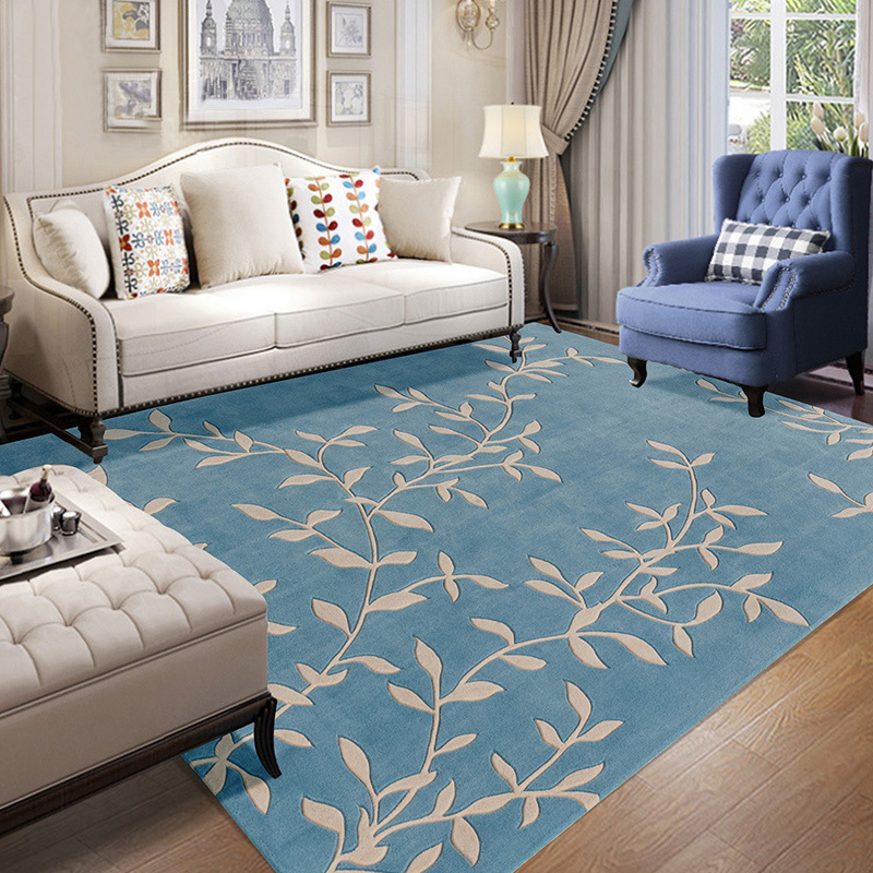 New Design Luxury Modern Wool Soft Blue Hand Tufted Area Rug Handmade Carpet For Living Room