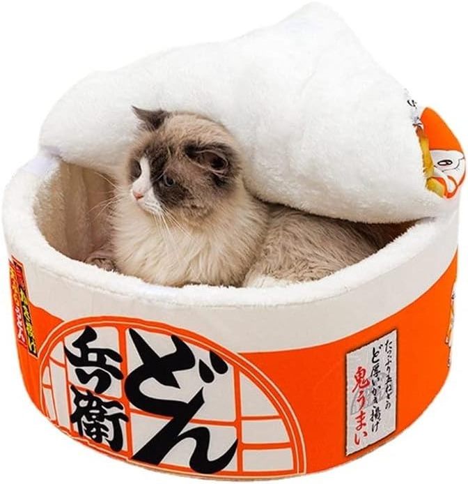 Cat accessories Pet Nest Bed Winter Warm Enclosed Sleeping Mat Soft Plush Instant Ramen Cup Noodles Round Dog Bed