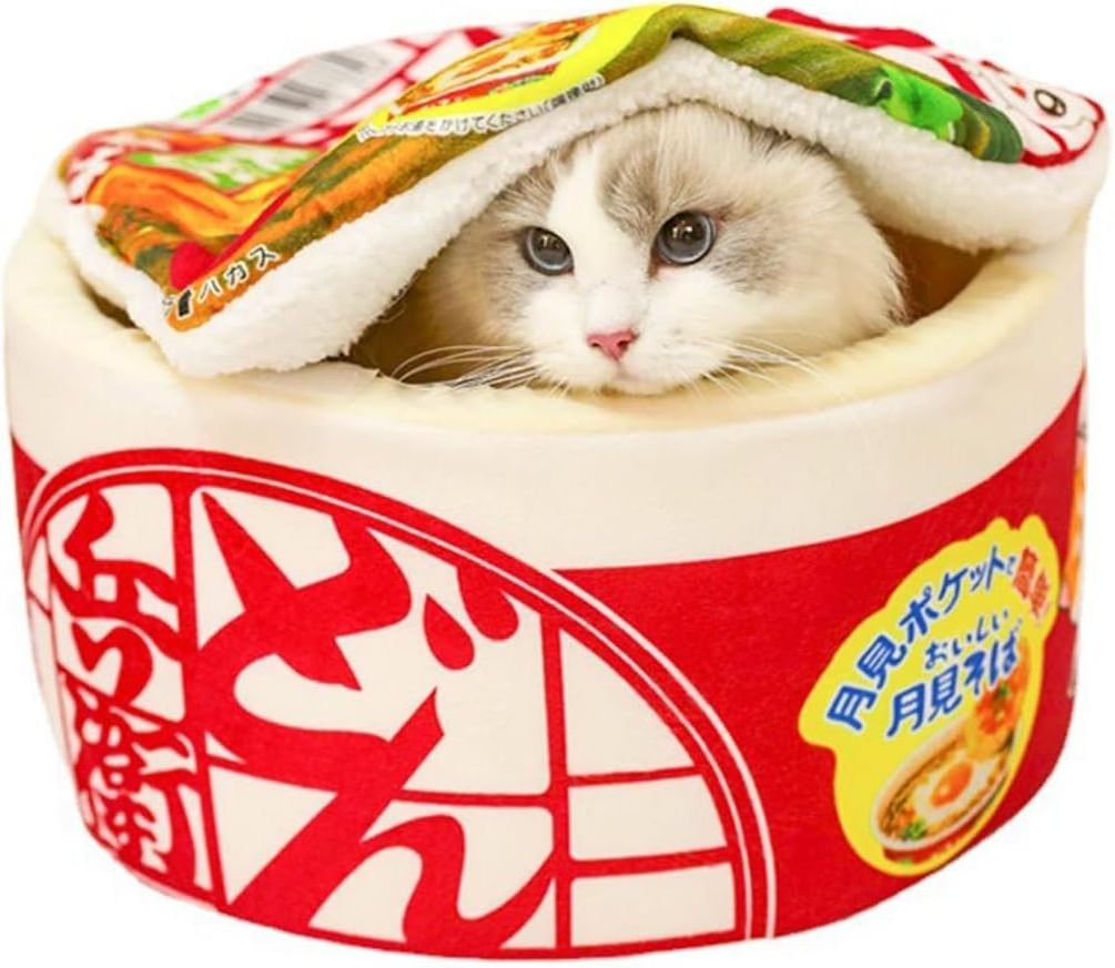 Cat accessories Pet Nest Bed Winter Warm Enclosed Sleeping Mat Soft Plush Instant Ramen Cup Noodles Round Dog Bed