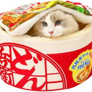 Cat accessories Pet Nest Bed Winter Warm Enclosed Sleeping Mat Soft Plush Instant Ramen Cup Noodles Round Dog Bed