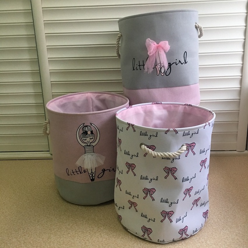 INS Ballet Shoes Bow Girls Canvas Storage Buckets Tools Organizer for Home  Wash Store Foldable Laundry Basket