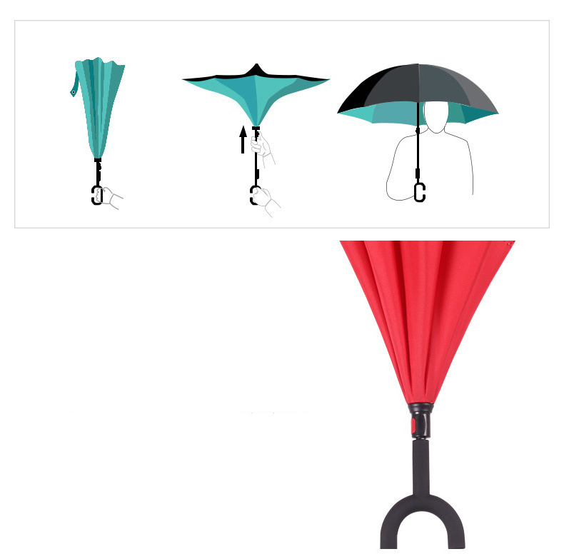 Inverted Reverse Upside Down Umbrella with C-Shaped Handle Anti-UV Waterproof Windproof Rain Umbrella for Women Men Children