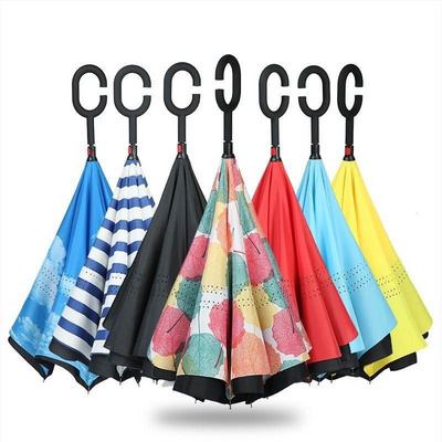 Inverted Reverse Upside Down Umbrella with C-Shaped Handle Anti-UV Waterproof Windproof Rain Umbrella for Women Men Children