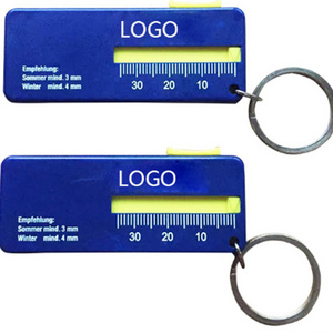 Logo imprinting car tire tread depth gauge with keychain for promotion