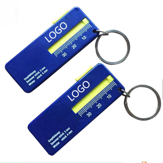 Logo imprinting car tire tread depth gauge with keychain for promotion