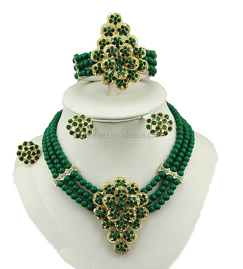 African Beads Jewelry Set ,Artificial Kundan Bridal Jewellery Sets, 18k Gold Plated Jewelry