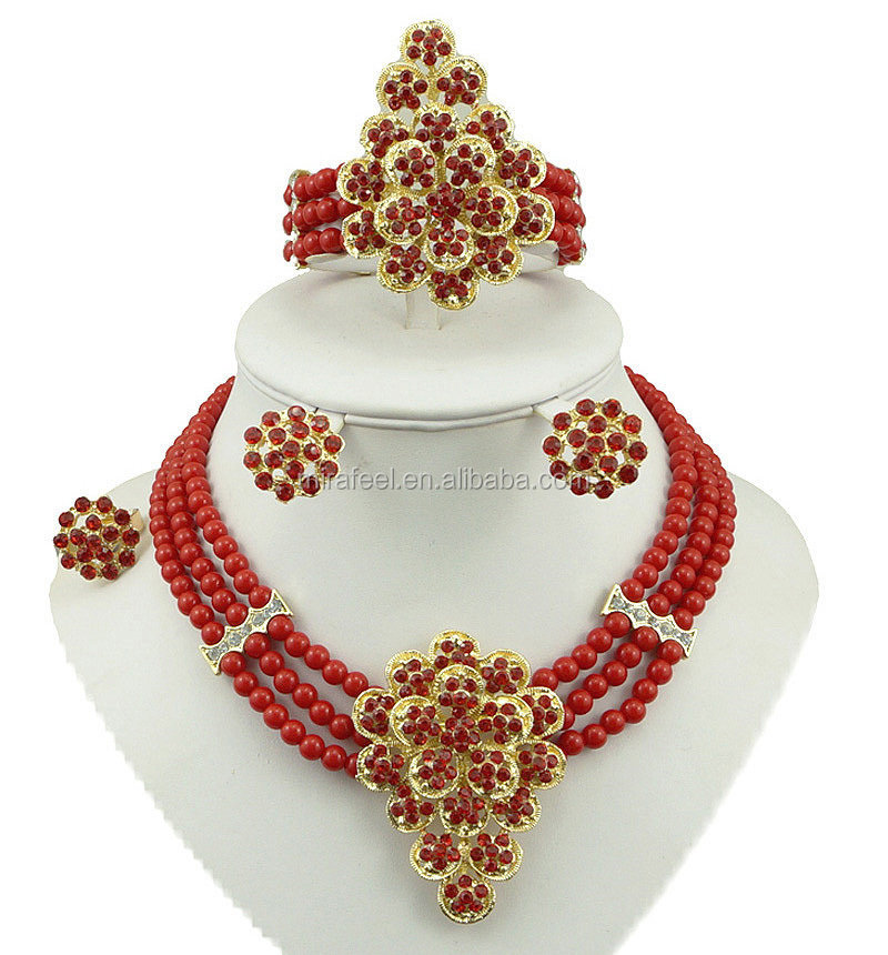 African Beads Jewelry Set ,Artificial Kundan Bridal Jewellery Sets, 18k Gold Plated Jewelry