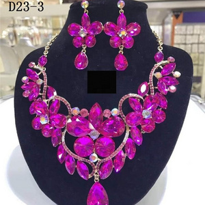 American diamond Cubic Zircon necklace set for women Indian jewelry wholesale african diamond jewelry necklace earrings D23-3