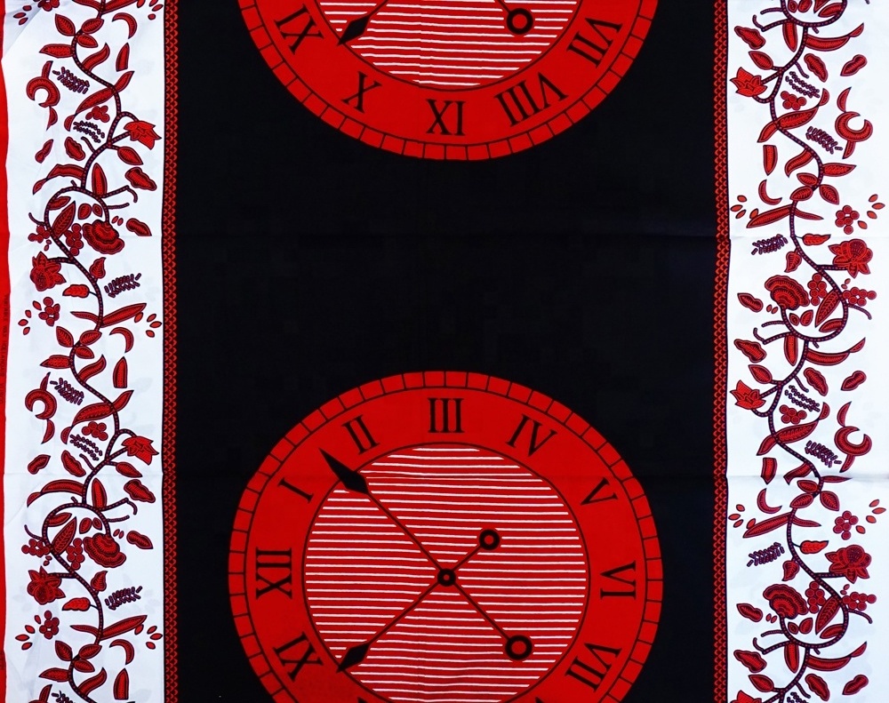 V1368 black red time clock design vertiable real wax African wax prints cotton wholesale ankara printing calico fabric