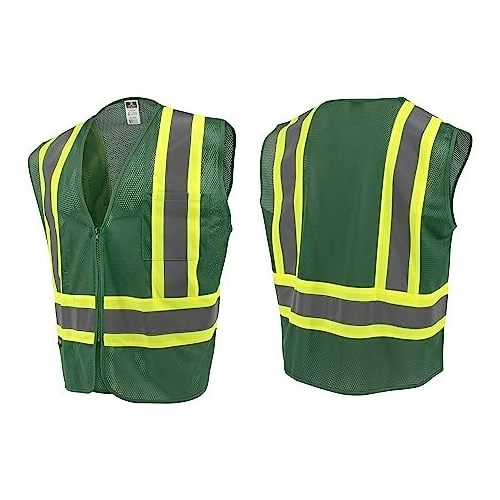 Private Label Good Quality Safety Vest  Class 1 Safety Vest Size 2X-Large, Hunter Green Mesh with Contrasting Tape - 1 Each