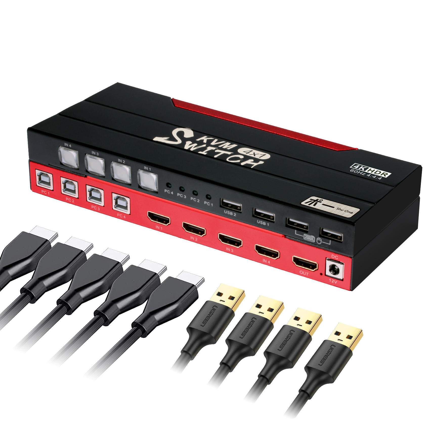 Mirabox 4 Port DisplayPort 4K@60Hz HD KVM Switch 4 in 1 + HUB with hot key switch HD2.0 KVM Switch