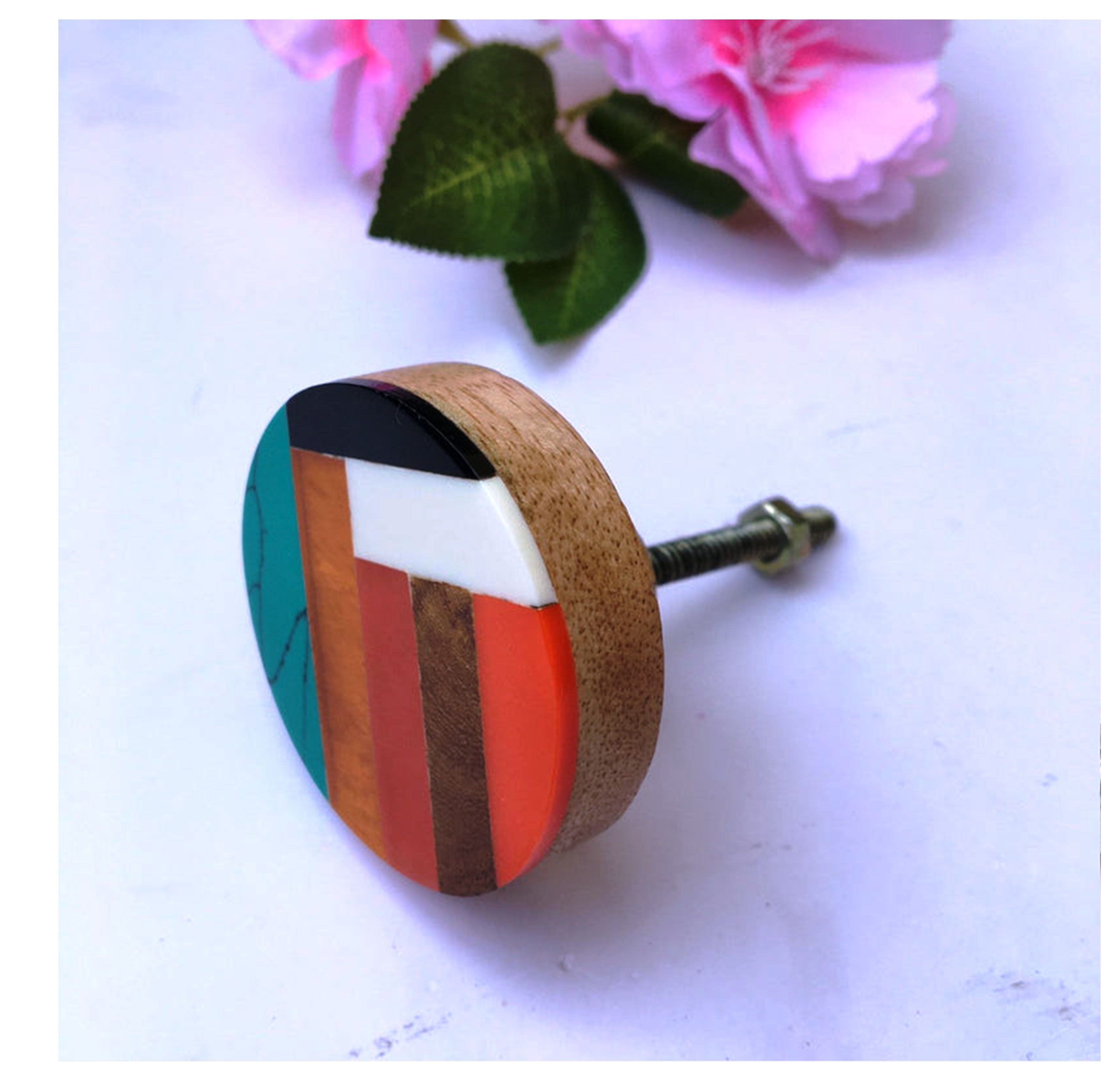 Rainbow design Resin Wood & MOP Cupboard Door Knob Drawer Pull  Luxury Wood Resin Metal Door Cabinet Knob Handle Made In India