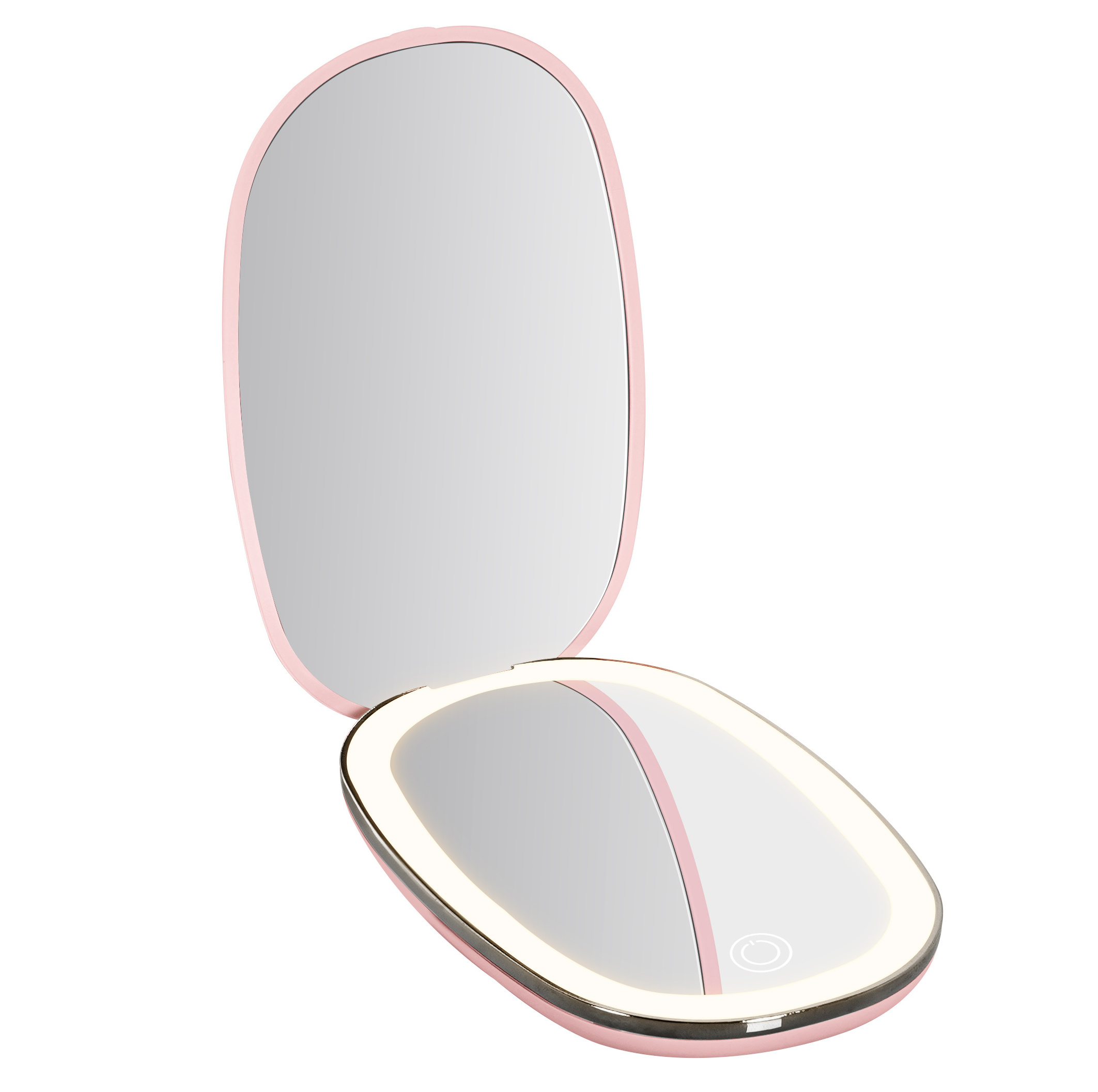 Pink Black Foldable Cosmetic Vanity Mirrors Mini Compact Led Makeup Mirror With Light Magnifying Small Pocket Portable Travel