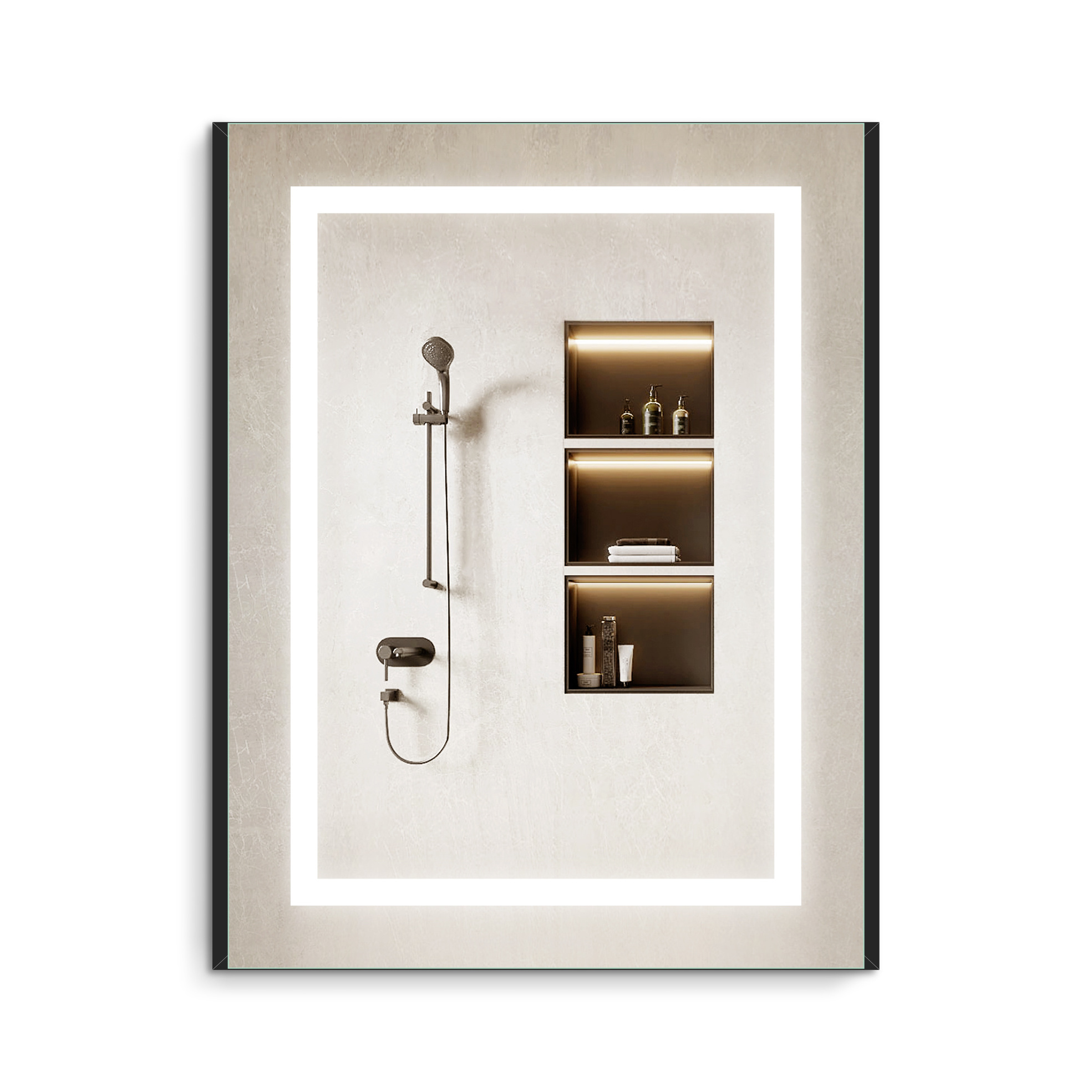 Bathroom Black Frame Vanity Mirror Cabinet LED Lighting Hinge Cable Powered Recessed Mounted Medicine Cabinet