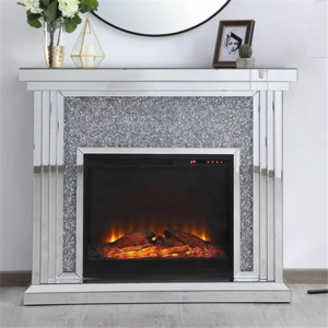 Factory price living room hotel diamond crushed mirrored fireplace OEM modern glass electric mirror furniture fireplace