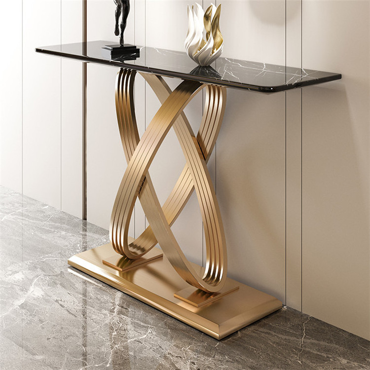 Living room OEM european style durable golden marble stainless steel hallway console table