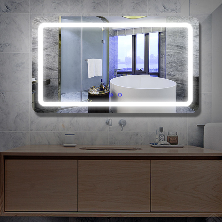 JYD Mirror Rectangle led Bathroom Dimmable LED  Wall Mirror with Aluminum Frame and Touch