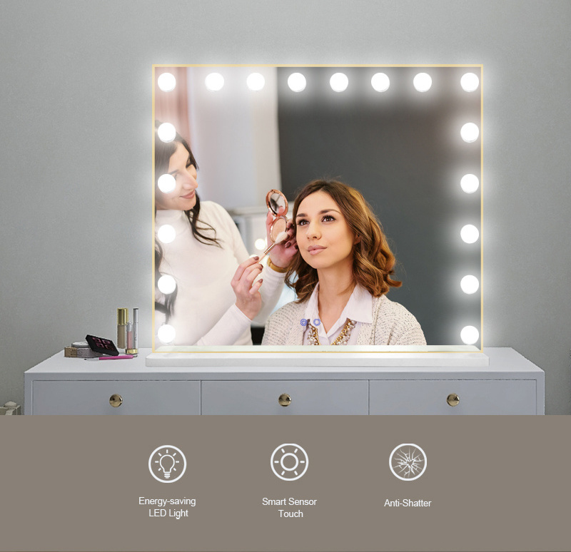 Mdf Base Large Touch Sensor Switch Touch Screen With Led Light Make Up Makeup Hollywood Vanity Mirror