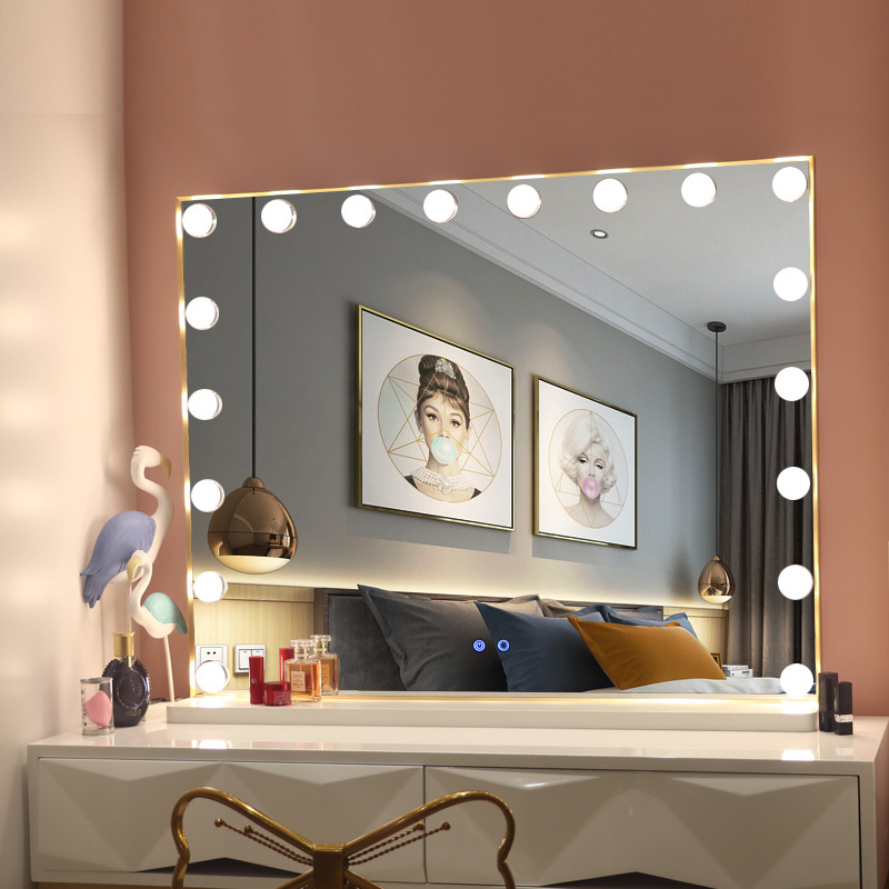 Mdf Base Large Touch Sensor Switch Touch Screen With Led Light Make Up Makeup Hollywood Vanity Mirror