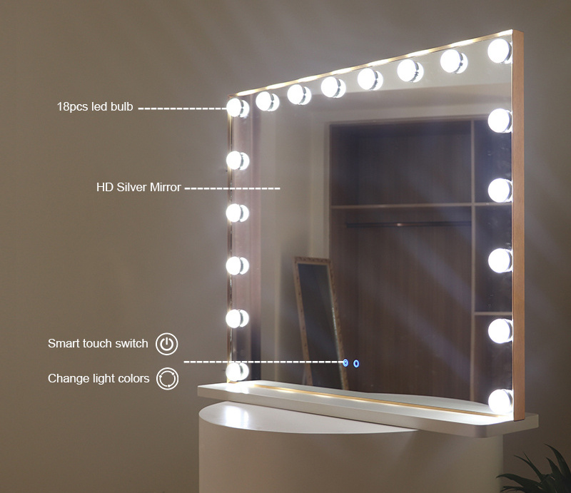 Mdf Base Large Touch Sensor Switch Touch Screen With Led Light Make Up Makeup Hollywood Vanity Mirror