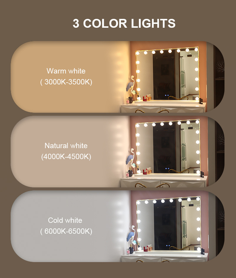 Mdf Base Large Touch Sensor Switch Touch Screen With Led Light Make Up Makeup Hollywood Vanity Mirror