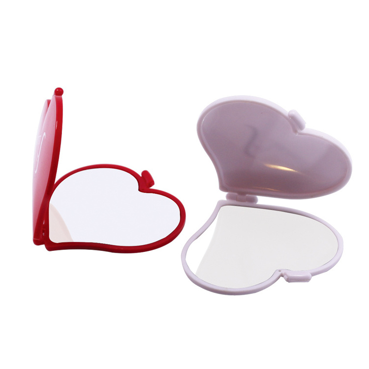 Bulk sale heart shape compact mirror plastic mini pocket mirror with private logo