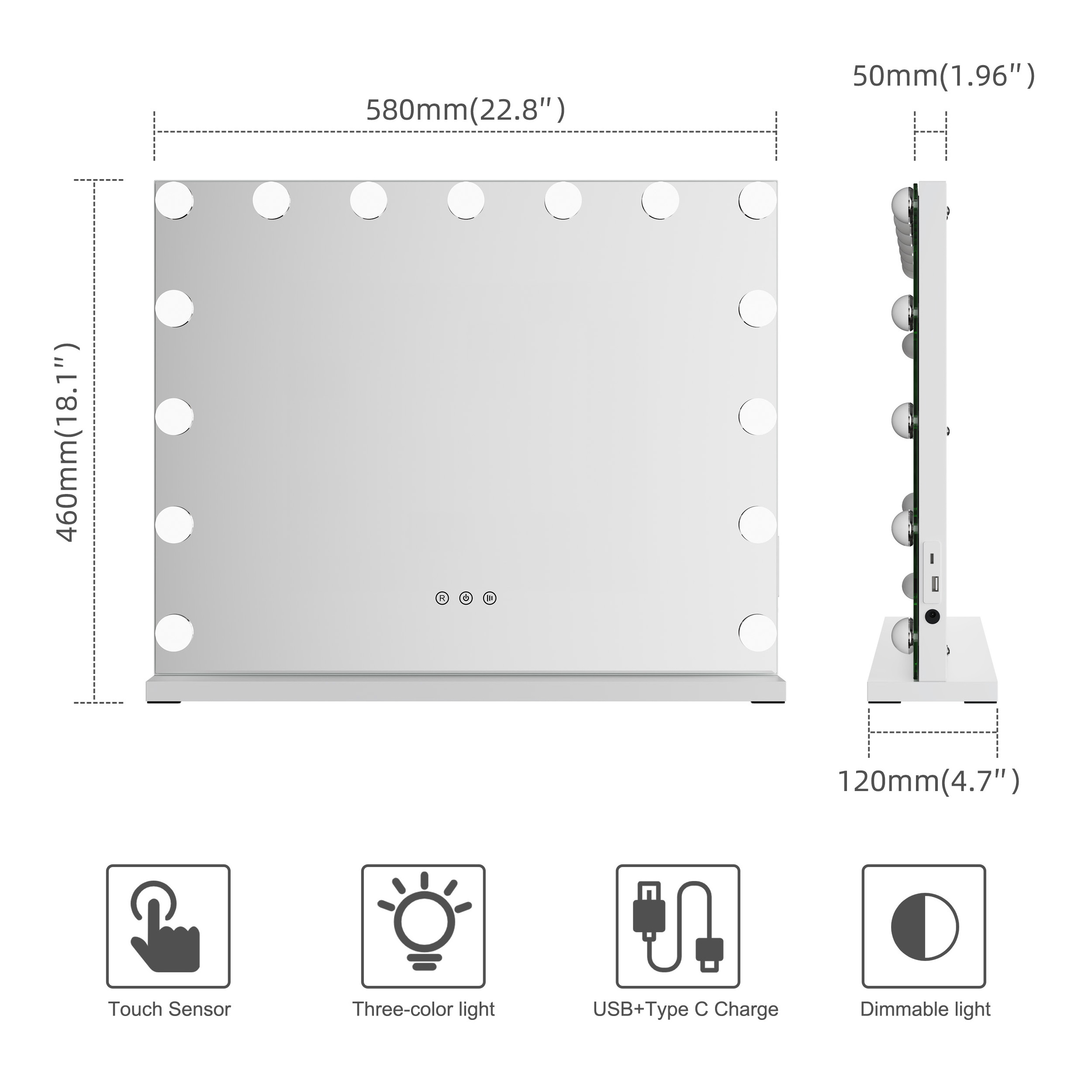 Wholesale 58x46cm Beauty Table Make Up Touch Sensor Switch Lighted Cosmetic Makeup With Led Light Bulbs Hollywood Vanity Mirrors