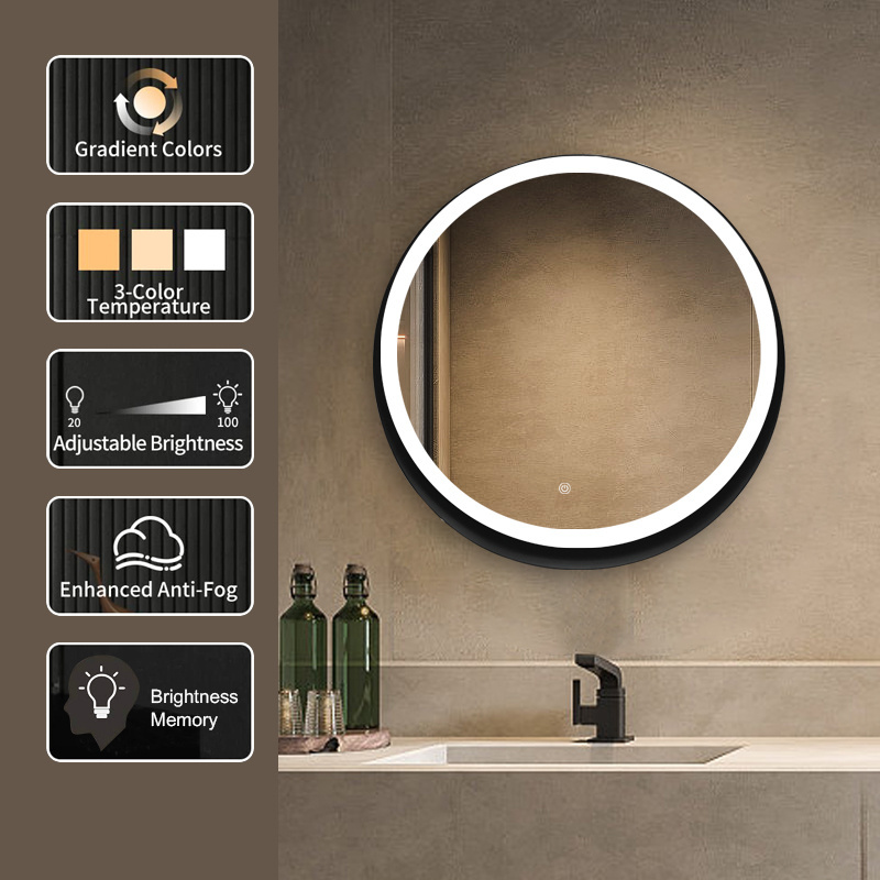 Custom Switch Round Framed Touch Sensor Iron Anti Fog Smart Defogger With Light Led Mirror Bathroom