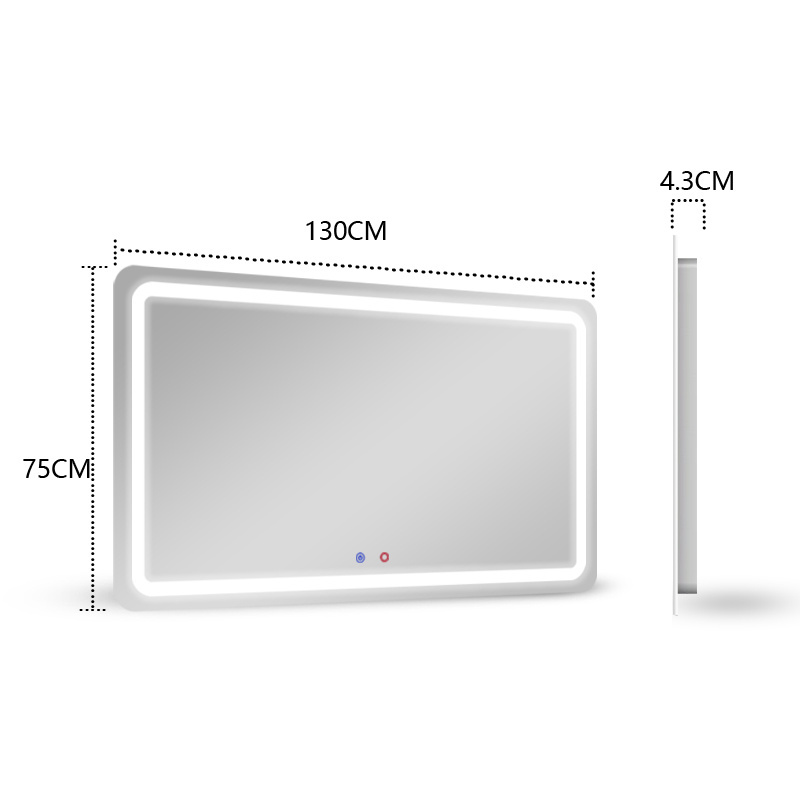 JYD Mirror Rectangle led Bathroom Dimmable LED  Wall Mirror with Aluminum Frame and Touch