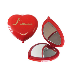 Custom printing Small heart shaped plastic makeup mirror pocket vantiy mirror